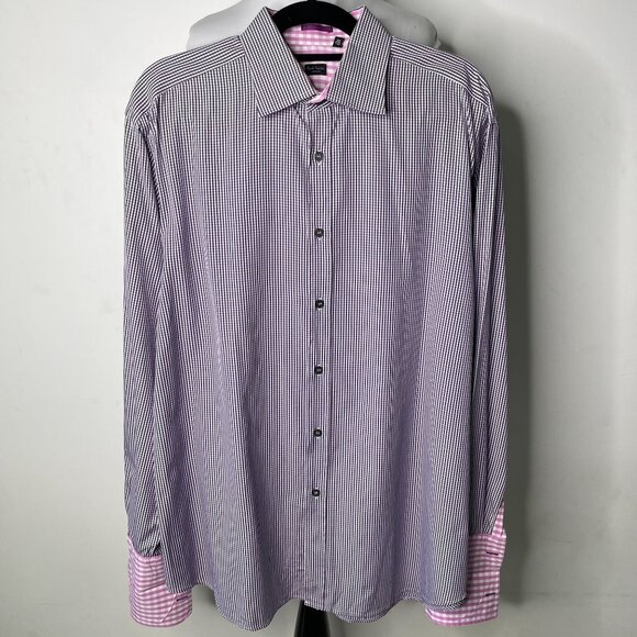 Paul Smith Men's Purple White Checkered Button Down Long Sleeve Shirt 17 1/2 - Picture 1 of 9